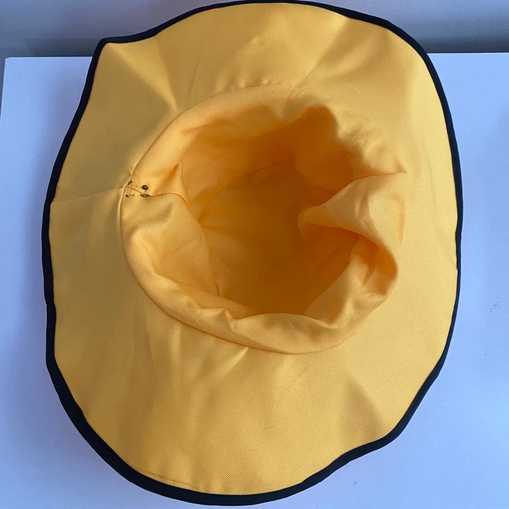 Sun Hat Womens OS Yellow Excellent Wide Brim Black Trim Beach‎ Summer